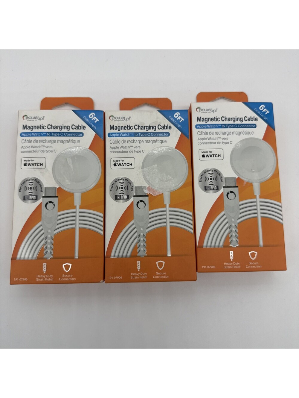 (3 Pack) PowerUp 6FT Magnetic Apple Watch Charging Cable - USB-C - New
